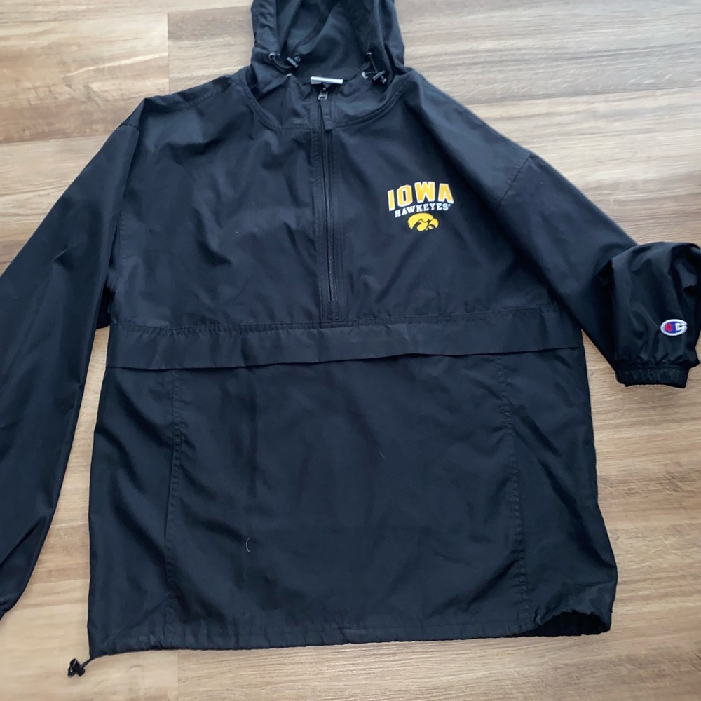 Hooded Black Champion Windbreaker University of Iowa